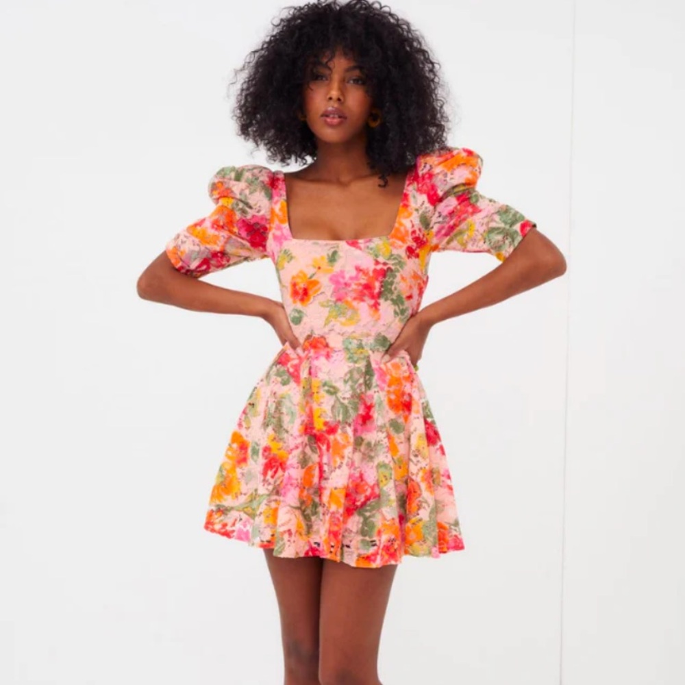 For Love And Lemons DASCHA PUFF SLEEVE MINI DRESS